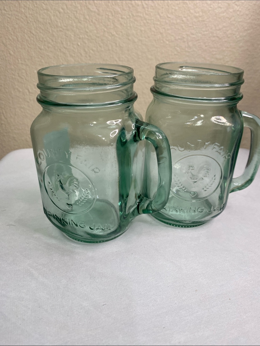 Green Glass Mason-Style Drinking Jars with Handles - Set of 2